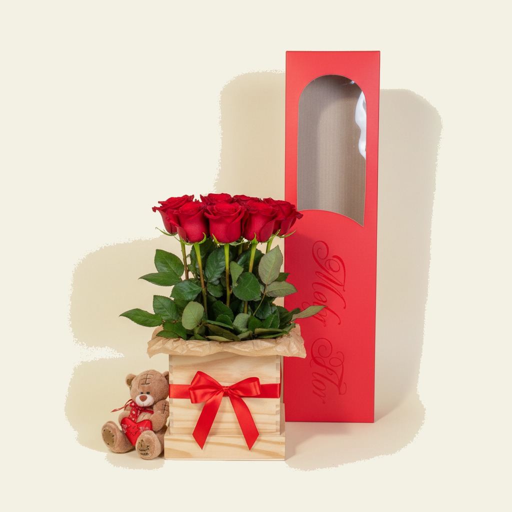Caja Generosa con rosas en caja de madera · Mely Flor